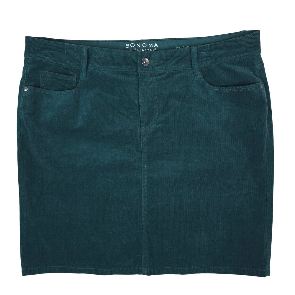 Sonoma Corduroy Skirt Women 16 Green Mid Rise Stretch 5 Pocket Mini Skirt